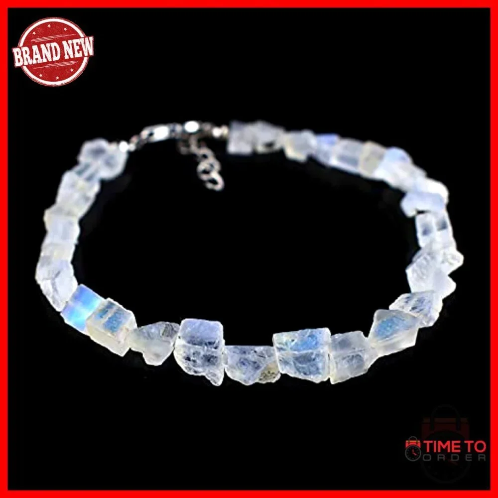 Raw Gemstone Sterling Silver Bracelet Minimal Healing Crystals Dainty Jewelry - Picture 2 of 7